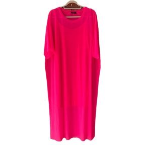 Lala Neon Pink Sheer Mesh Maxi Dress XL Short Sleeve Layering Dress